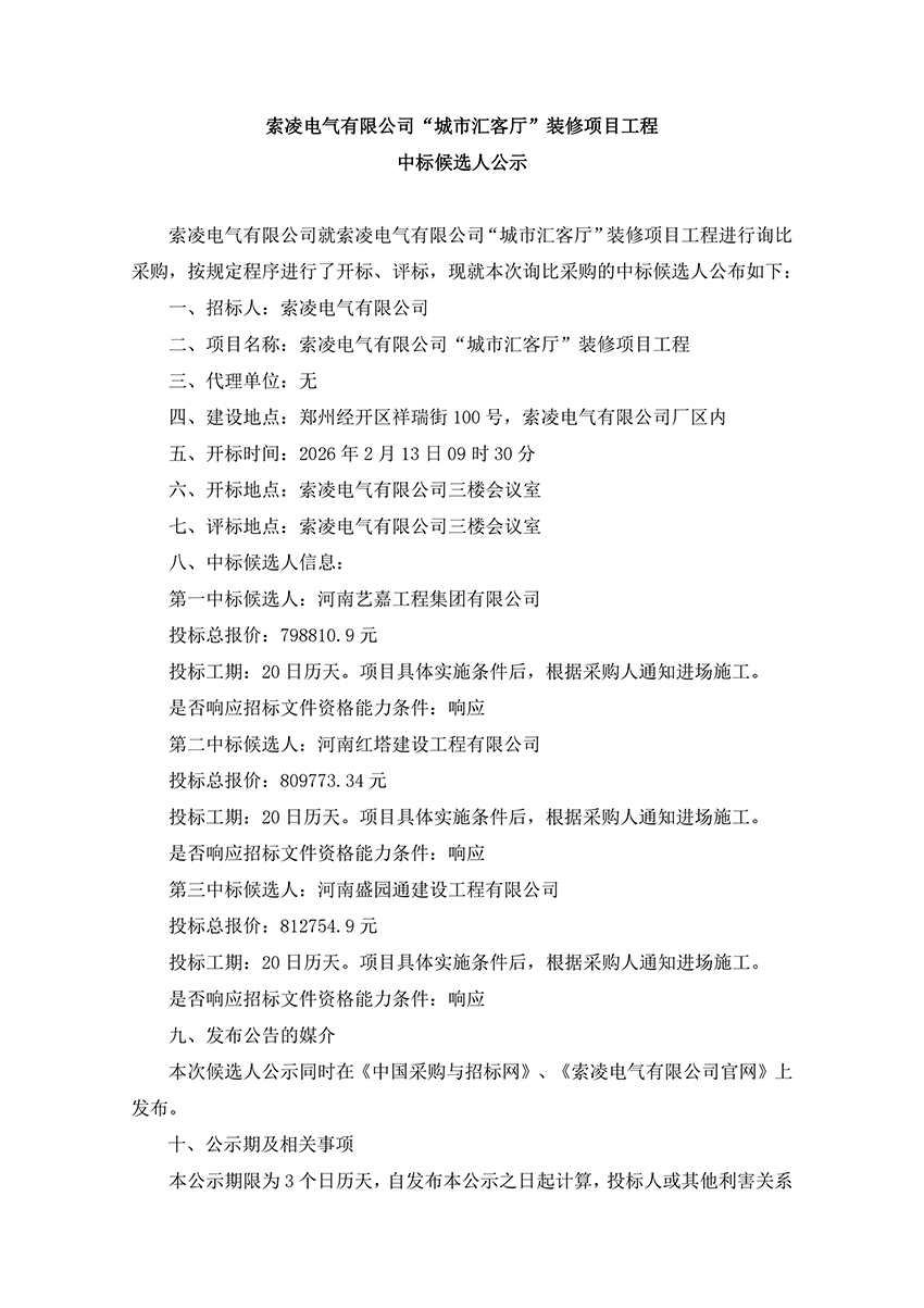 bob最新官网下载中国官方网站“城市汇客厅”装修项目工程 中标候选人公示